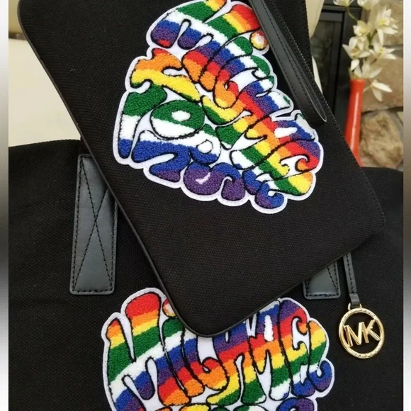 Michael Kors Rainbow 2pcs Set Tote & Clutch New with Tags Still in Plastic - Picture 2 of 9